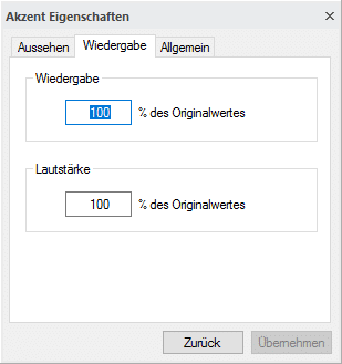 Fingersatz - Eigenschaften-Fenster "Wiedergabe"